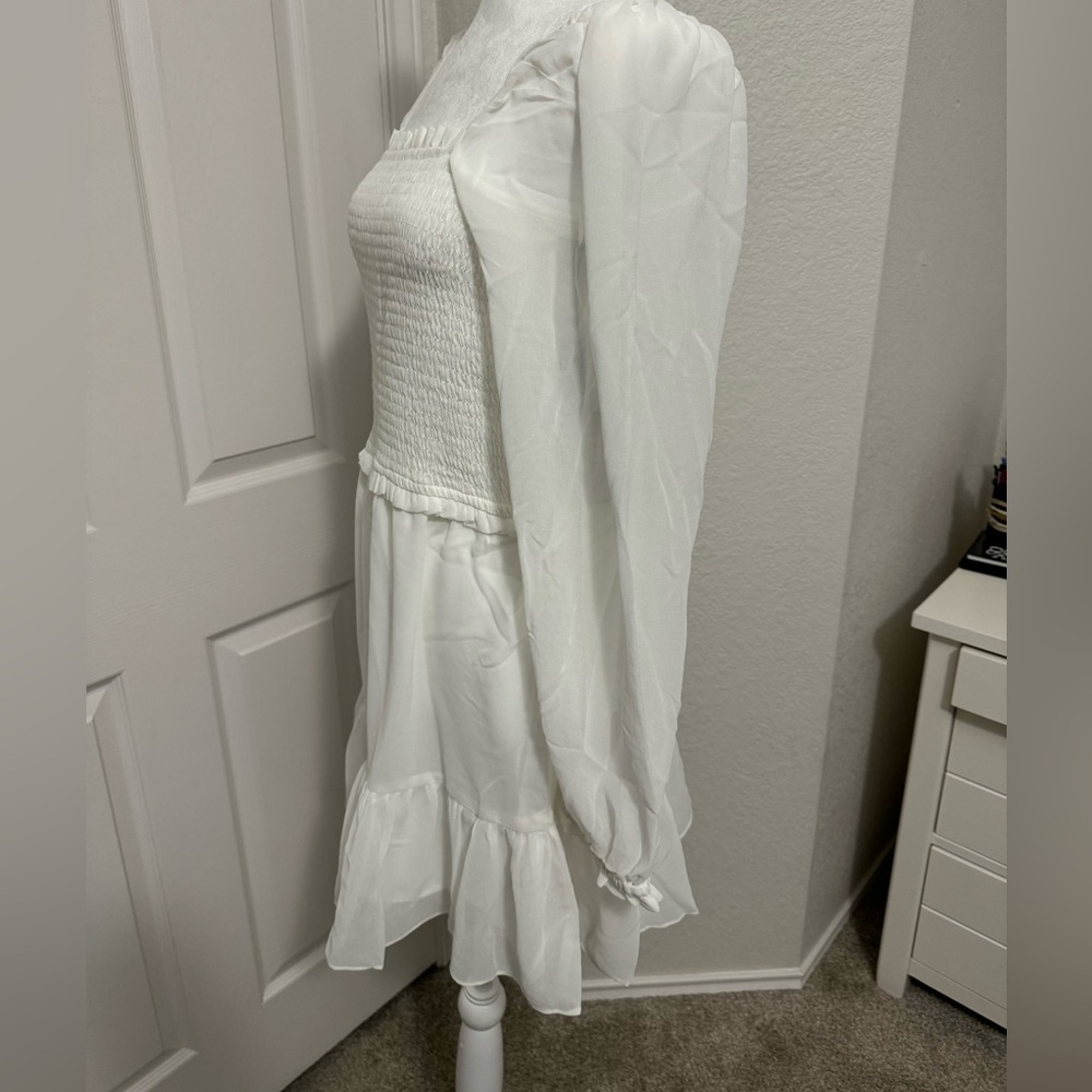 1.State Irory Smock Bodice Ruffle Hem Long Sleeve Mini Dress - Picture 3 of 10